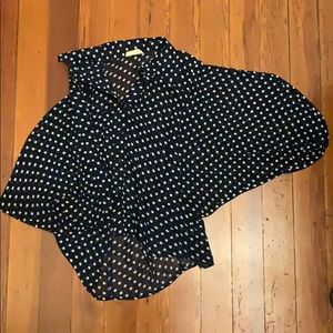 Batwing poke-a-dot chiffon button up